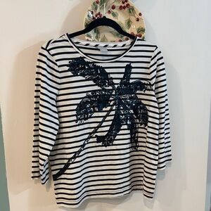 Chico's Sequin Palm Stripe Knit Tee